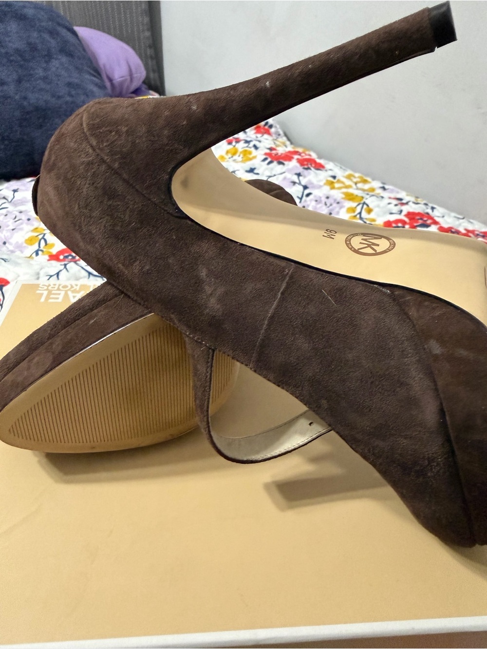 Michael Kors Chocolate Brown Suede Mary Jane Platform Heels - Picture 3 of 6